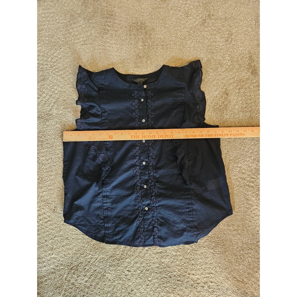 J.Crew Ruffle Sleeve Embroidered Top Womens 14 Navy Blue Cottagecore Romantic - Picture 4 of 8